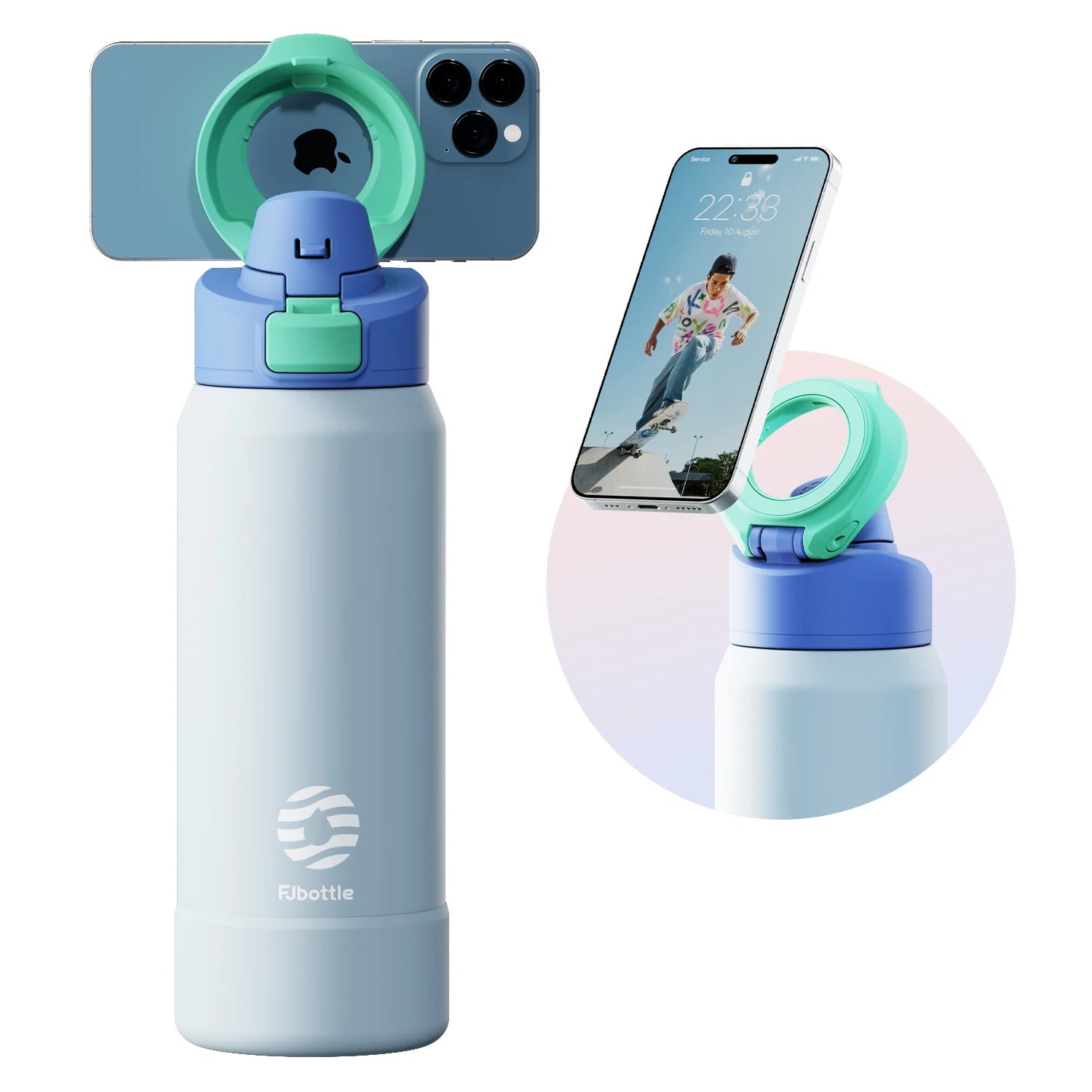 Water Bottle with Magnetic Phone Holder Stainless
