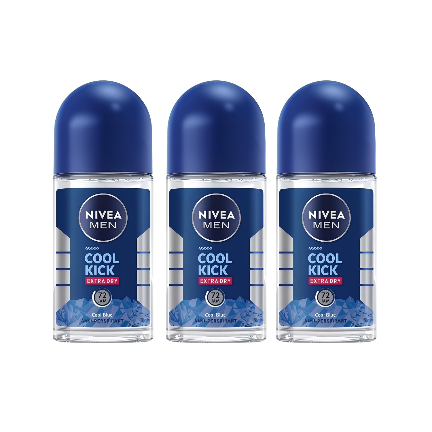 NIVEA Men Cool Kick Anti-Perspirant Roll-On Deodorant 50ml – 72 Hour Sweat & Odor Protection, Refreshing Cool Formula with Masculine Scent, Skin Comfort,