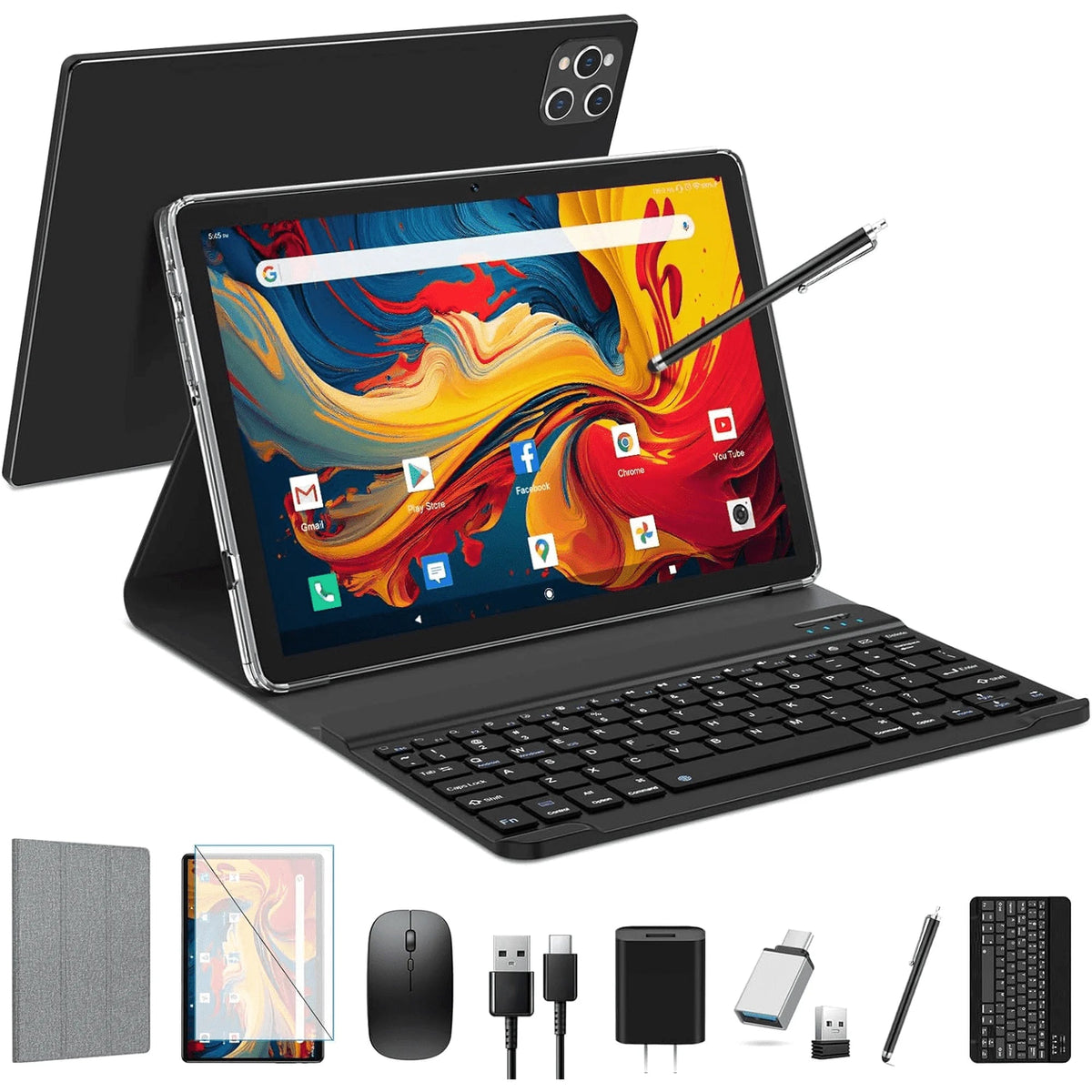 ZONKO Tablet Android 13 Tablet 10 Inch Android Tablet with Keyboard,5G WiFi Tablet,128GB ROM+16GB RAM (8+8Virtual) +1TB TF Expand,Octa-Core Processor,13MP+8MP Camera,Bluetooth,GPS,FHD Display,2 In 1 Tablet