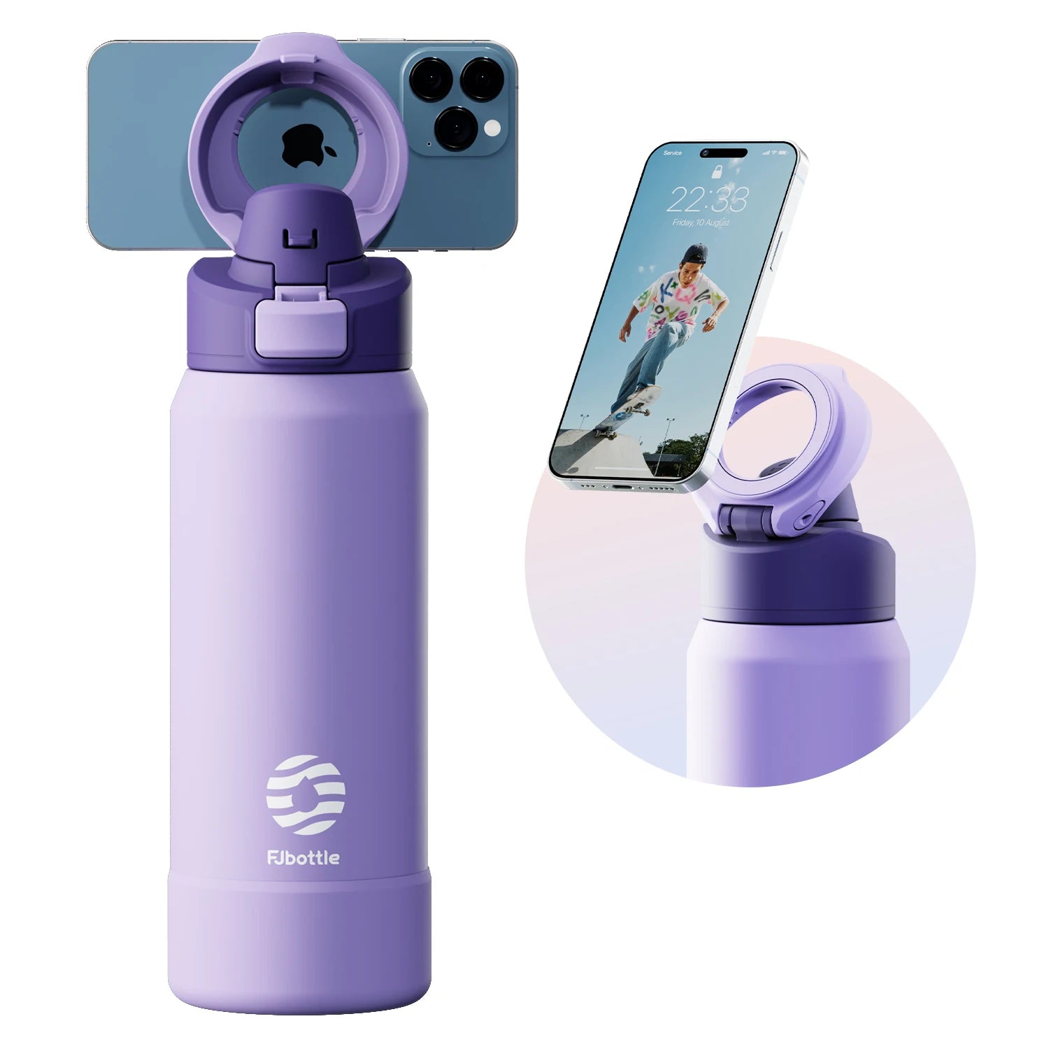 Water Bottle with Magnetic Phone Holder Stainless
