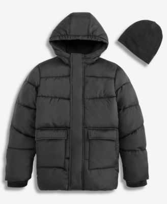 Boys' 6-16 Solid Quilted Puffer Hooded Coat and Hat (while supplies last)