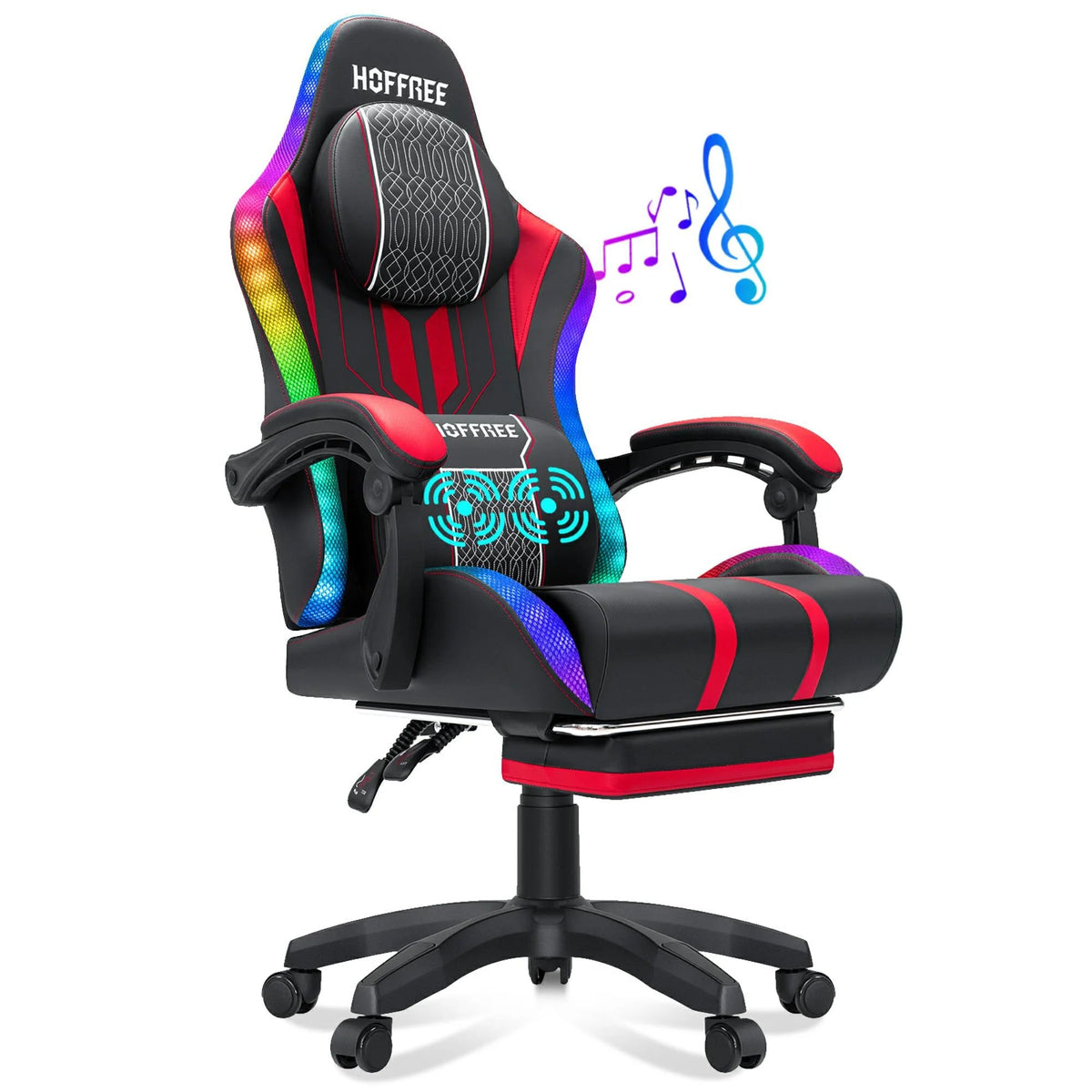 Hoffree 2038711 Big and Tall Gaming Chair with Speakers Red