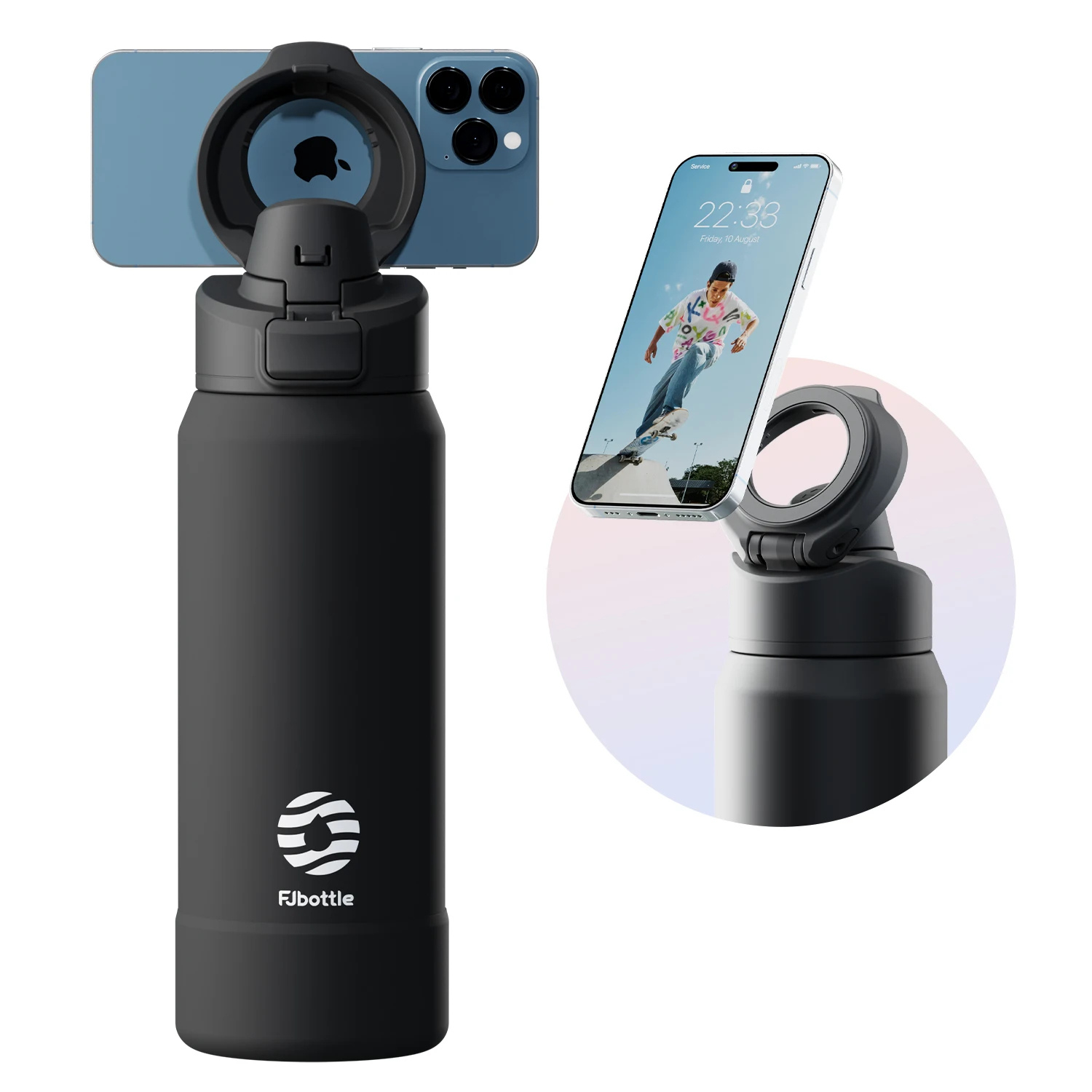 Water Bottle with Magnetic Phone Holder Stainless