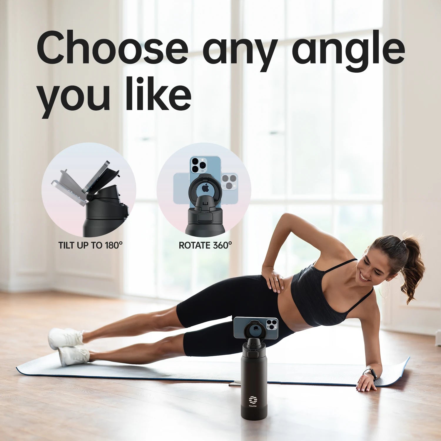 Water Bottle with Magnetic Phone Holder Stainless