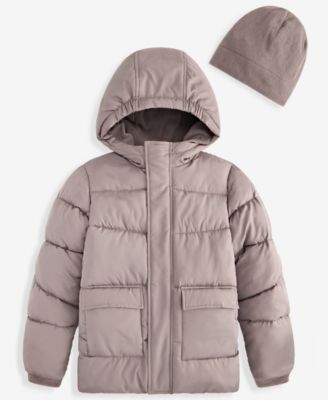 Boys' 6-16 Solid Quilted Puffer Hooded Coat and Hat (while supplies last)