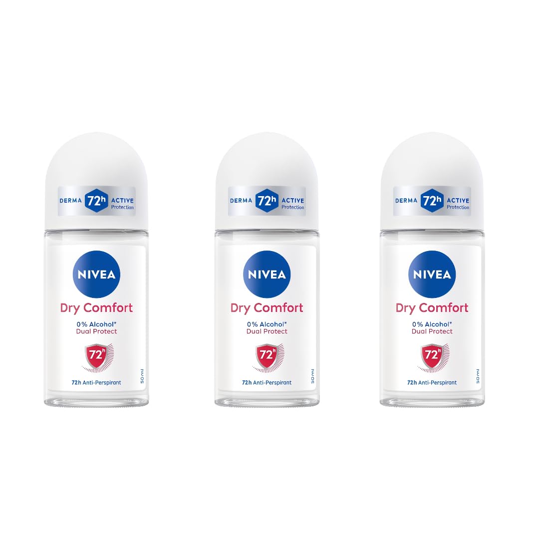 NIVEA Dry Comfort Anti-Perspirant Roll-On Deodorant 50ml, 72H | Alcohol-Free, Long-Lasting Sweat & Odor Protection