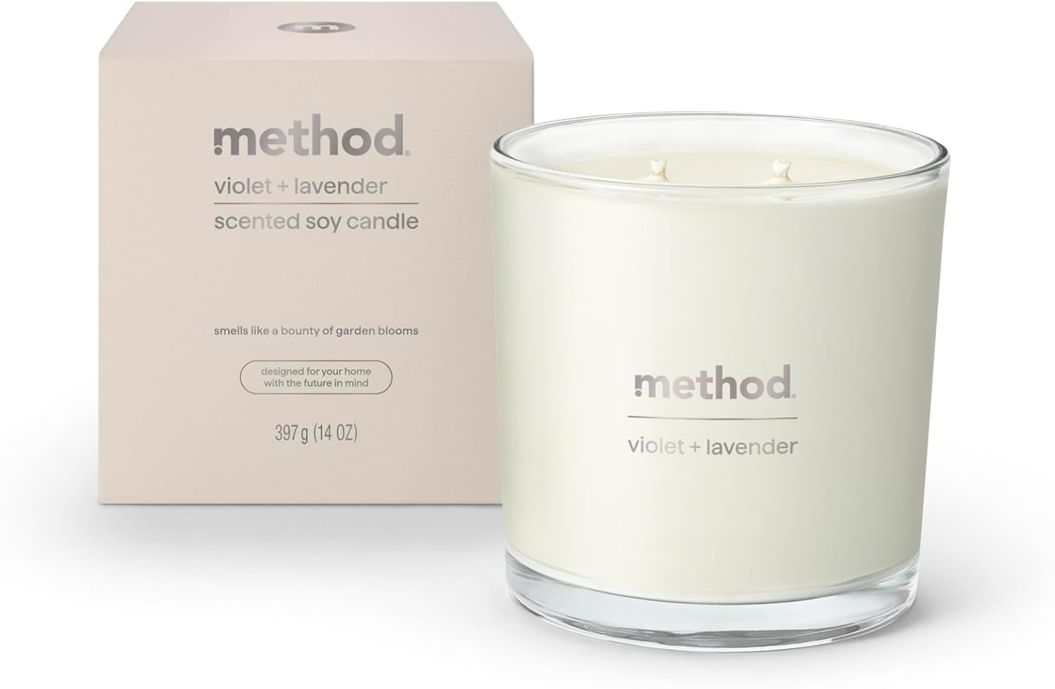 Method Premium Soy Candle, Violet + Lavender, 2 Wick, Recyclable Jar, Up to 50 Hours Burn Time, 14 oz