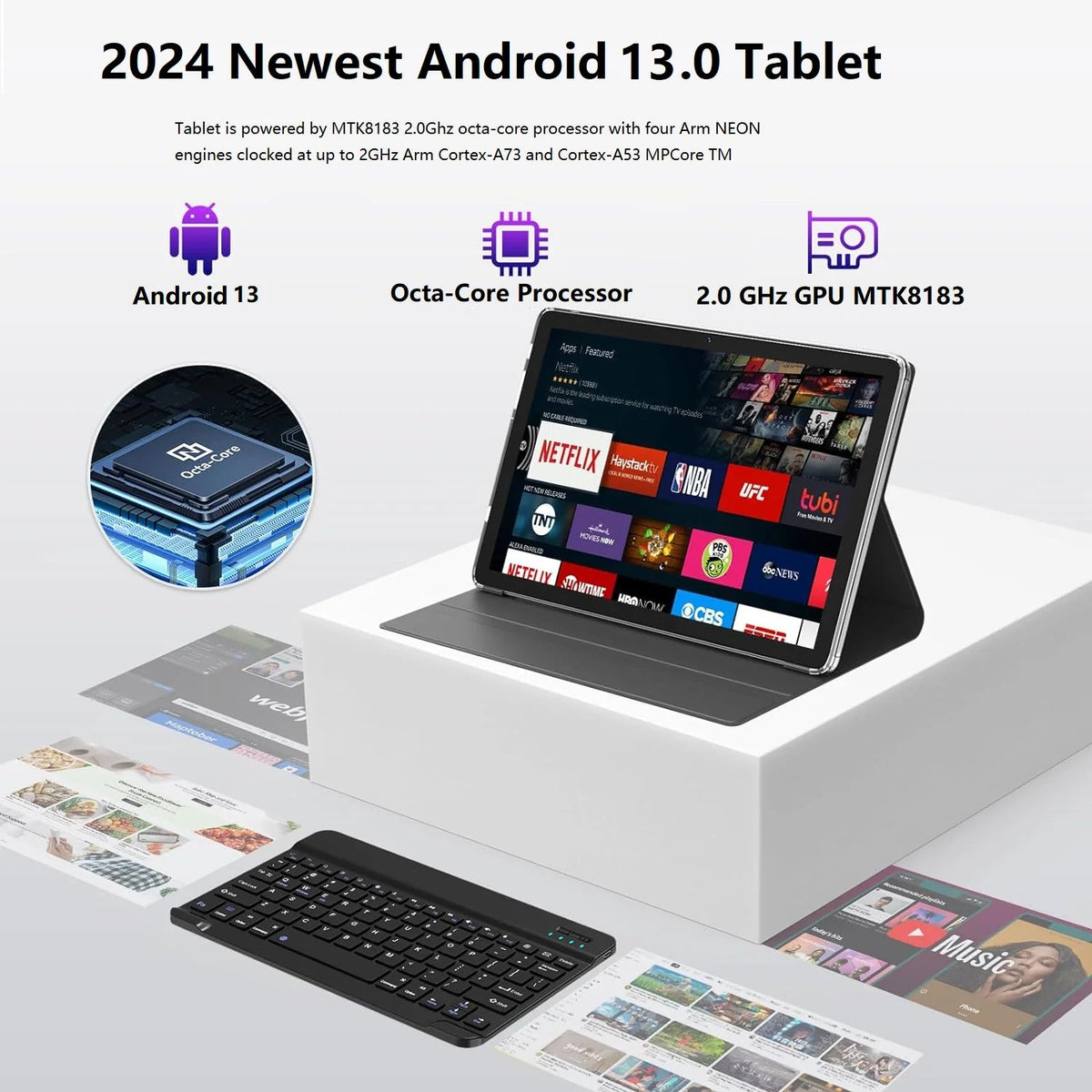 ZONKO Tablet Android 13 Tablet 10 Inch Android Tablet with Keyboard,5G WiFi Tablet,128GB ROM+16GB RAM (8+8Virtual) +1TB TF Expand,Octa-Core Processor,13MP+8MP Camera,Bluetooth,GPS,FHD Display,2 In 1 Tablet