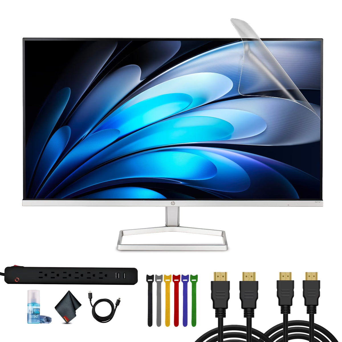 HP 527SF 27" 16:9 FHD 1080p IPS Slim Monitor Bundle Including: 3x HDMI Cable, Surge Protector, Cable Ties, Screen Cleaning Kit, Screen Protector