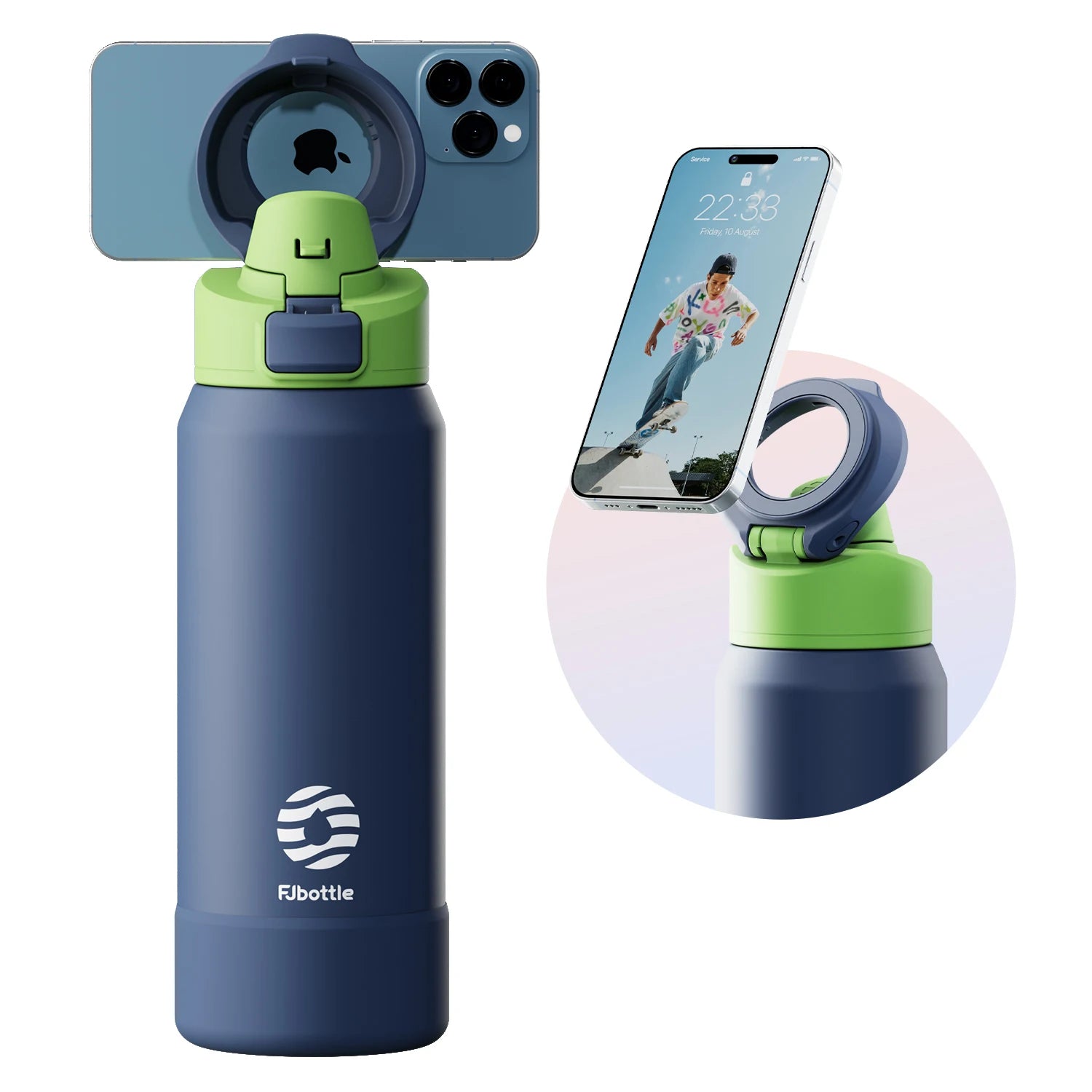 Water Bottle with Magnetic Phone Holder Stainless