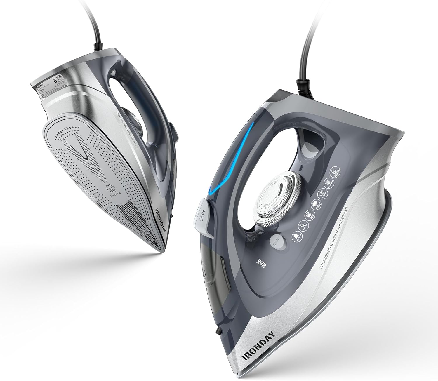 Steam Iron for Clothes Rapid Heating, 1700W Iron Burst of Steam, Non-Stick Ceramic Soleplate, Auto shutoff, Anti-Drip, Grey