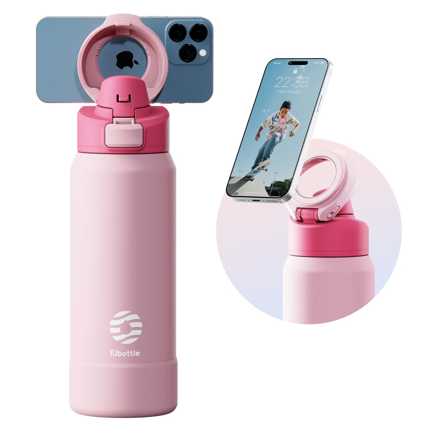 Water Bottle with Magnetic Phone Holder Stainless