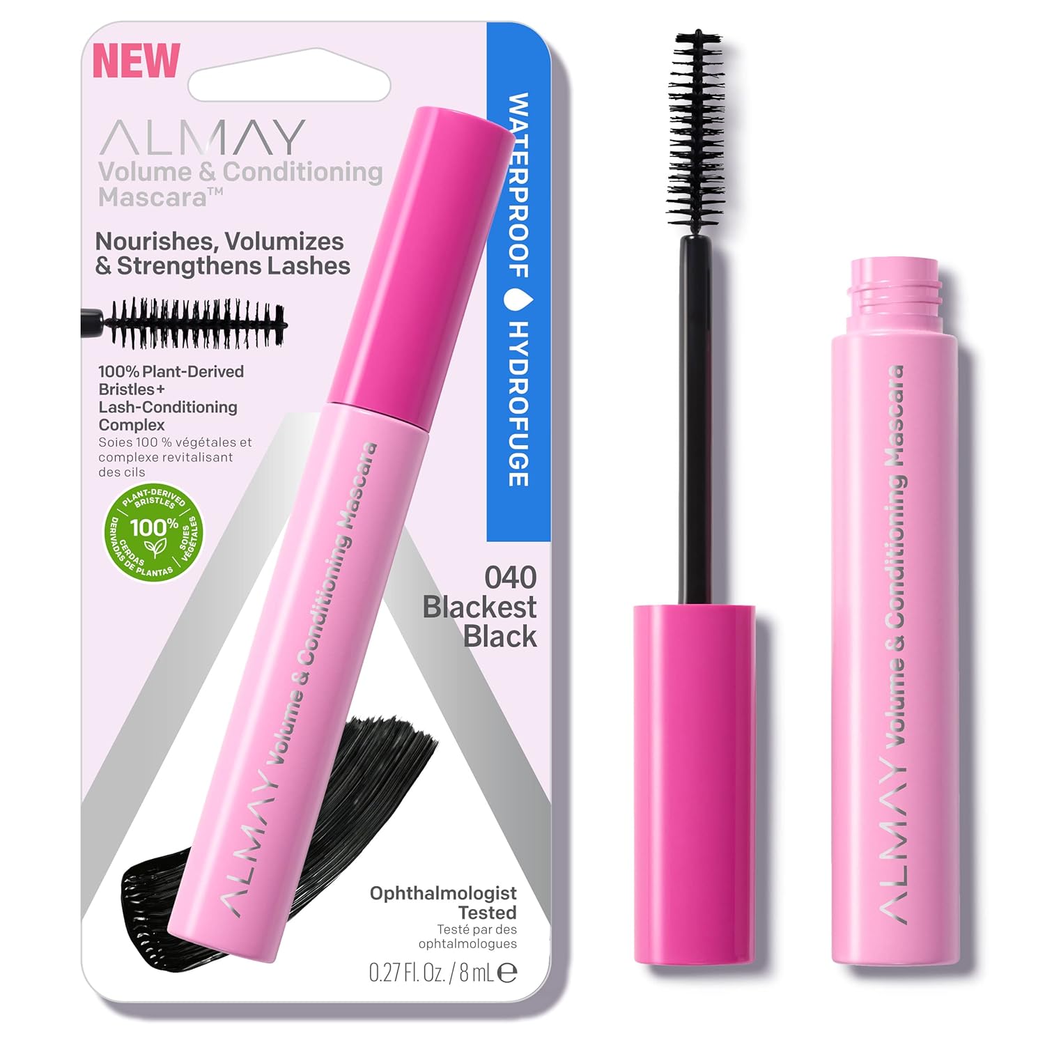 Almay Volume & Conditioning Mascara, Hydrating All Day Wear, 40 Blackest Black Waterproof, 0.27 fl oz
