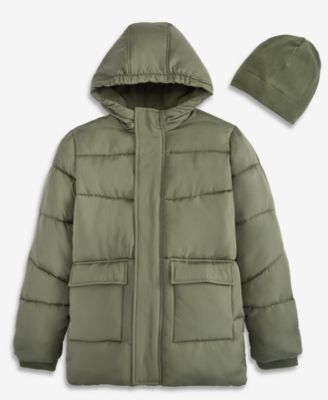 Boys' 6-16 Solid Quilted Puffer Hooded Coat and Hat (while supplies last)