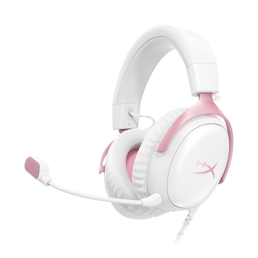 HyperX Cloud III Wired Gaming Headset White/Pink 53mm Drivers DTS Spatial Audio