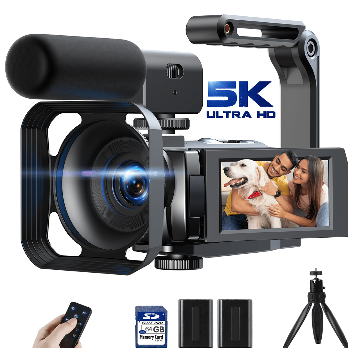 Campark AC12 Digital Camcorder UHD 5K 25FPS 56MP Photos 3-Inch Rotatable Touch Screen IR Night Vision with Accessory Kit