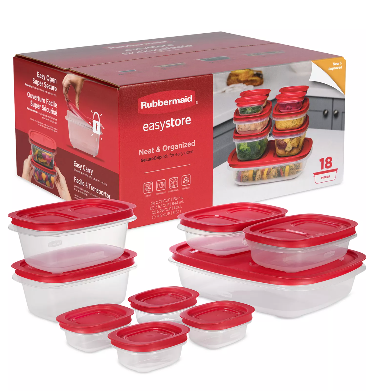 EasyStore Large Food Storage Containers with Lids, 18-Pc. Set