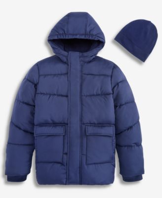 Boys' 6-16 Solid Quilted Puffer Hooded Coat and Hat (while supplies last)
