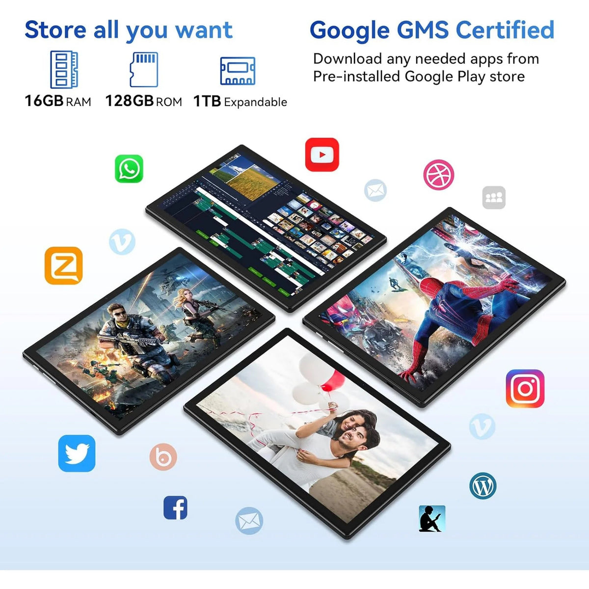 ZONKO Tablet Android 13 Tablet 10 Inch Android Tablet with Keyboard,5G WiFi Tablet,128GB ROM+16GB RAM (8+8Virtual) +1TB TF Expand,Octa-Core Processor,13MP+8MP Camera,Bluetooth,GPS,FHD Display,2 In 1 Tablet